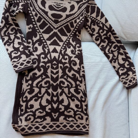 Knit Brown and Tan Long Sleeve Dress - Picture 3 of 4